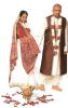 Ritual del matrimonio hindú. El novio conduce a la novia alrededor de la hoguera. El fuego sagrado es un agente purificador y una fuente de energía